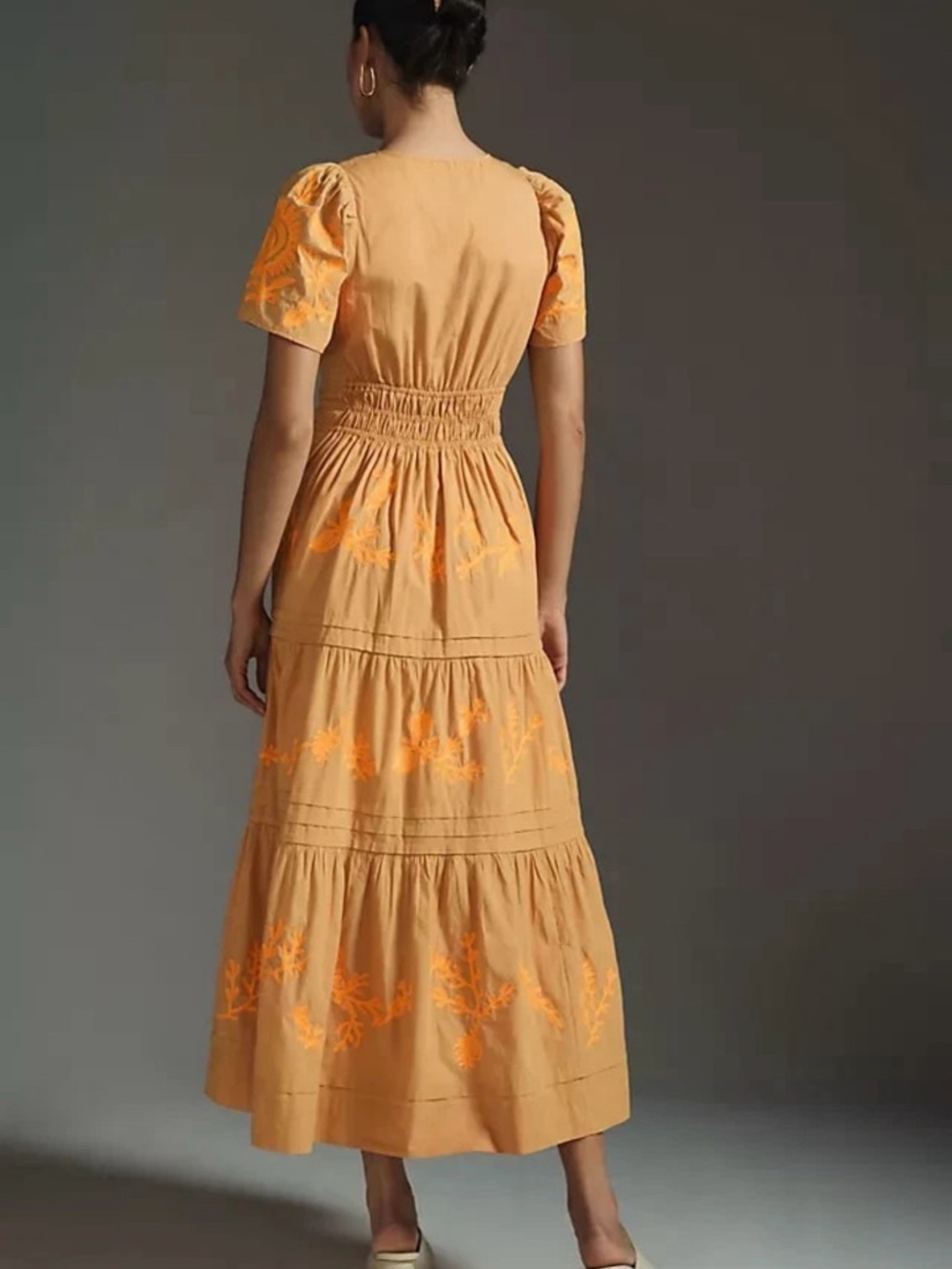 Anthropologie Women's Somerset Pleated Orange Embroidered Floral Maxi Dress XSP - Picture 3 of 16